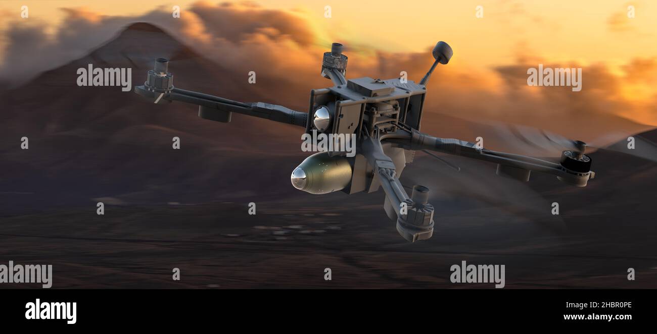 Bekämpfen Sie Drohnen während militärischer Übungen Stockfoto
