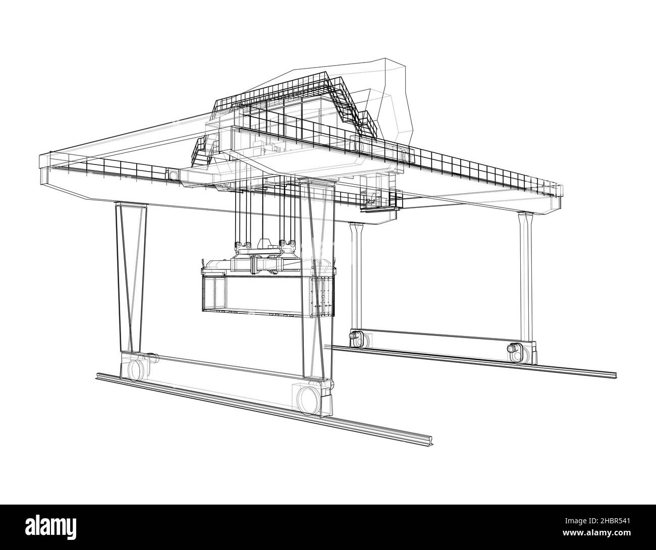 Umriss des Portalbehälters auf der Schiene Stockfoto