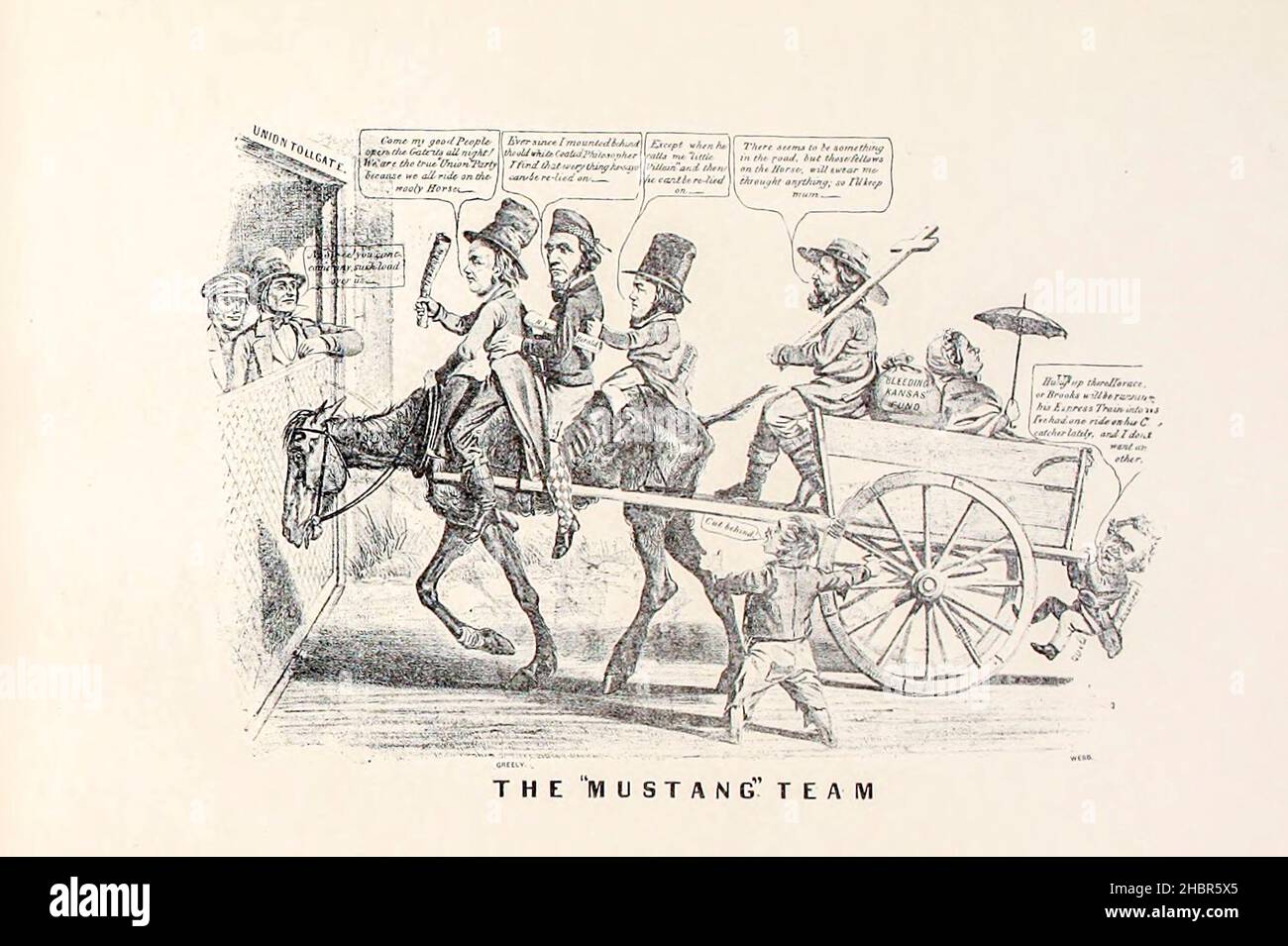 Das Mustang-Team aus einer Sammlung von Karikaturen zum Bürgerkrieg, die 1892 auf Heavy Plate Paper veröffentlicht wurde Stockfoto
