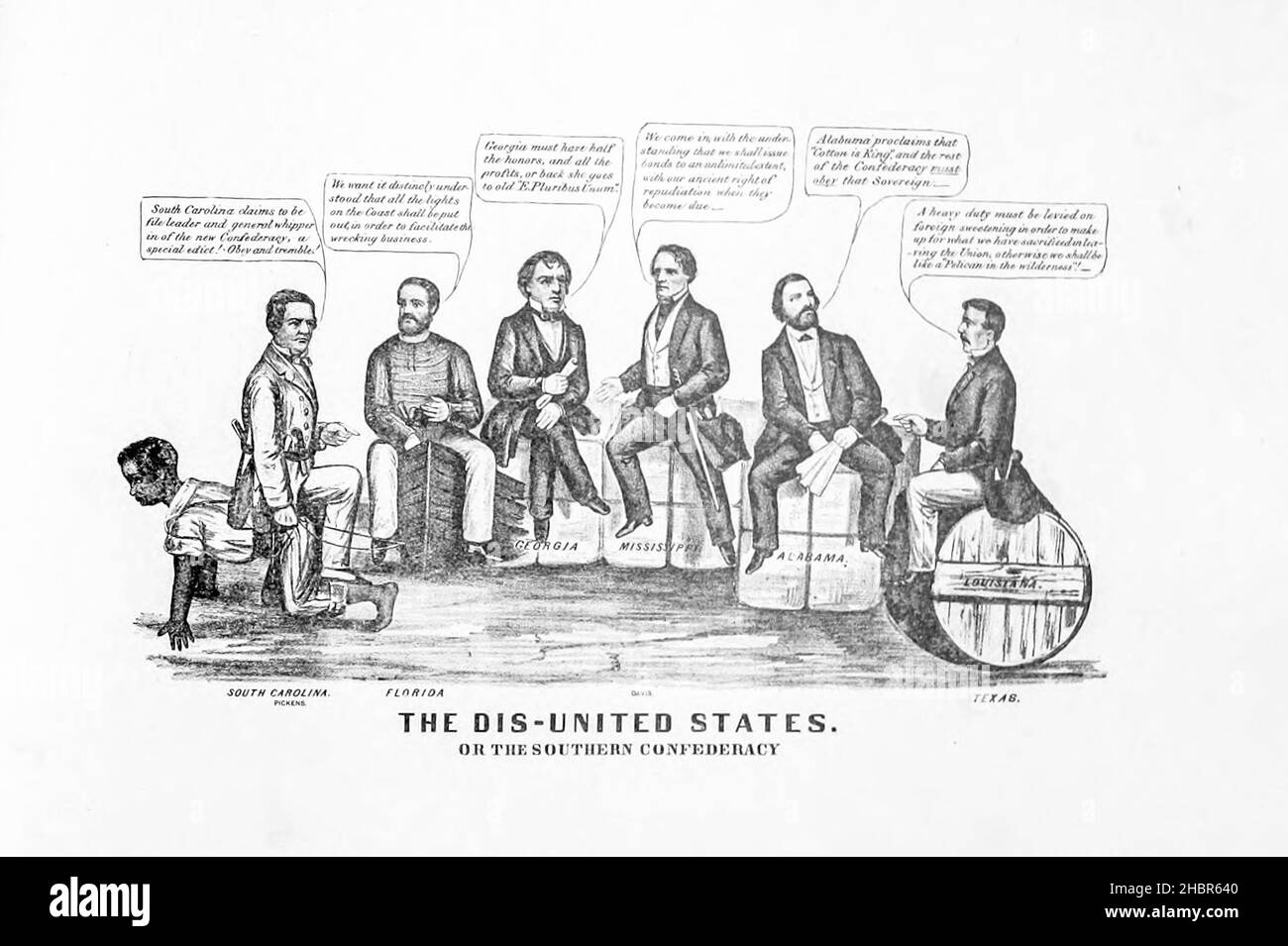 DIE DIS-USA ODER DIE SÜDKONFÖDERATION aus einer Sammlung von Karikaturen zum Bürgerkrieg, die 1892 auf Heavy Plate Paper veröffentlicht wurde Stockfoto