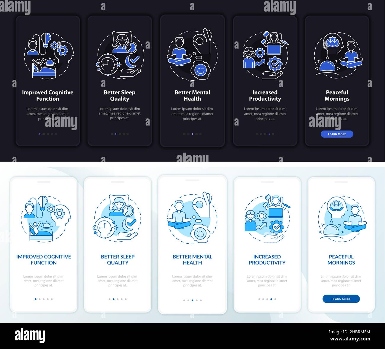 Aufwachen am frühen Abend und am frühen Tag im Onboarding-Modus der mobilen App Stock Vektor