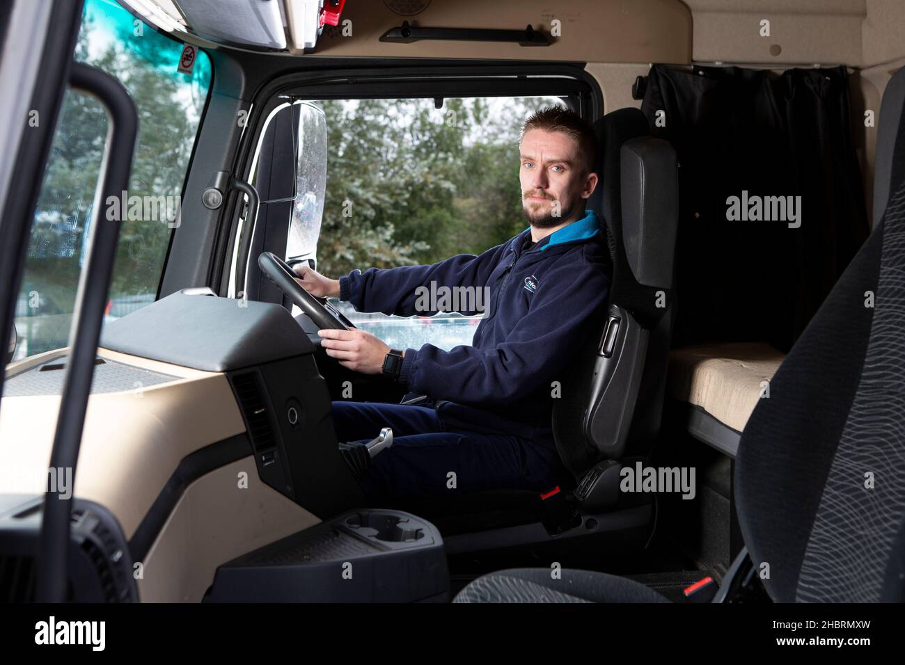 Stuart Macintire, ein LKW-Lehrling, fotografiert im Sainsbury’s Distribution Center in Sherburn in Elmet, North Yorkshire. Stockfoto
