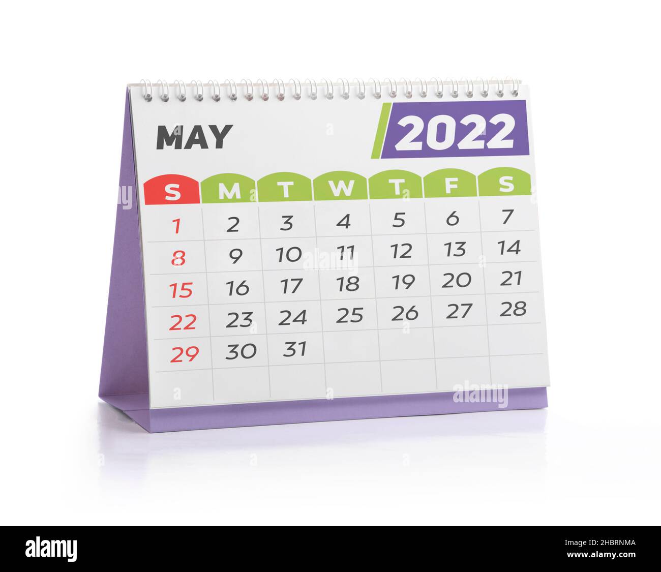 Mai White Office Kalender 2022 isoliert auf Weiß Stockfoto