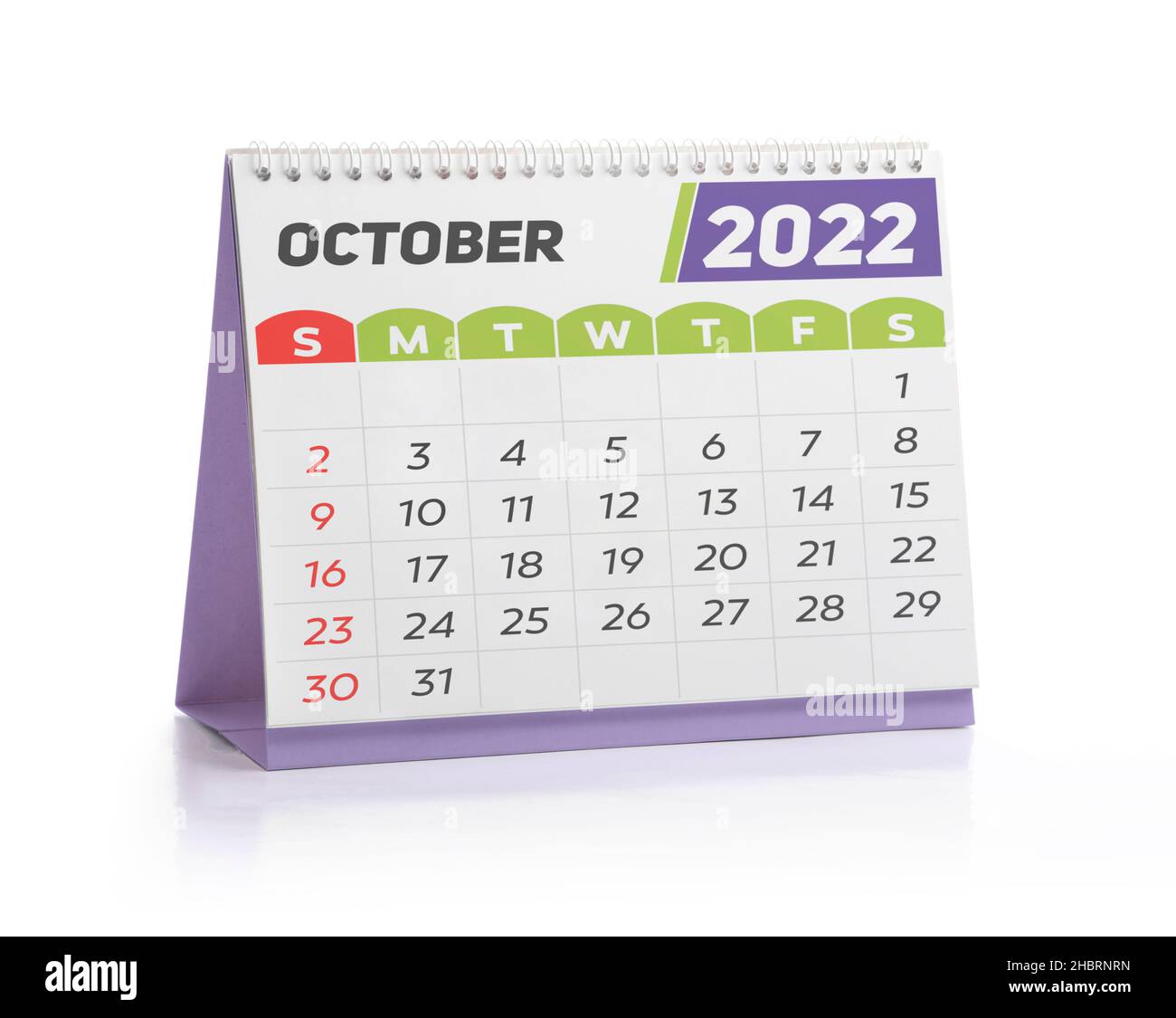 Oktober White Office Kalender 2022 isoliert auf Weiß Stockfoto