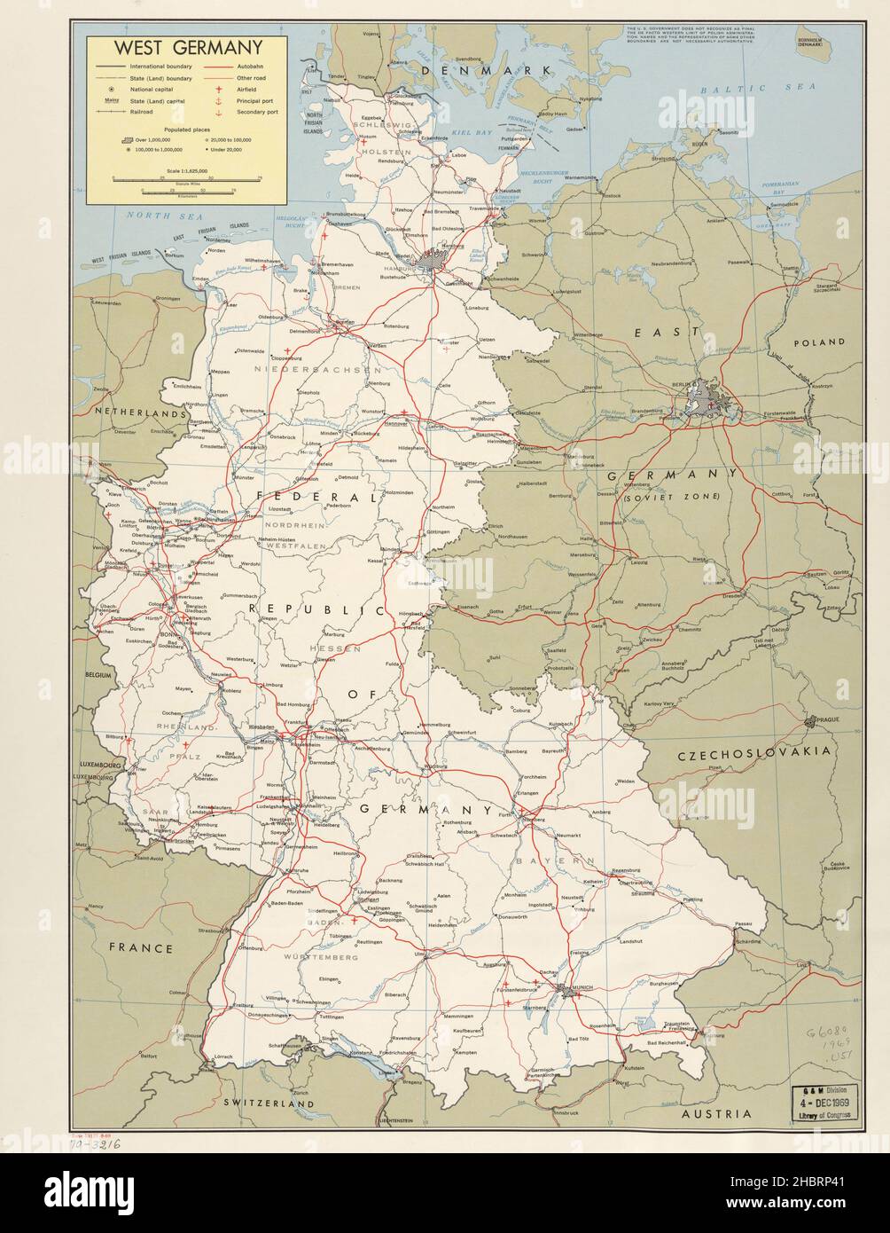 1960s Westdeutschland Karte ca. 1969 Stockfoto