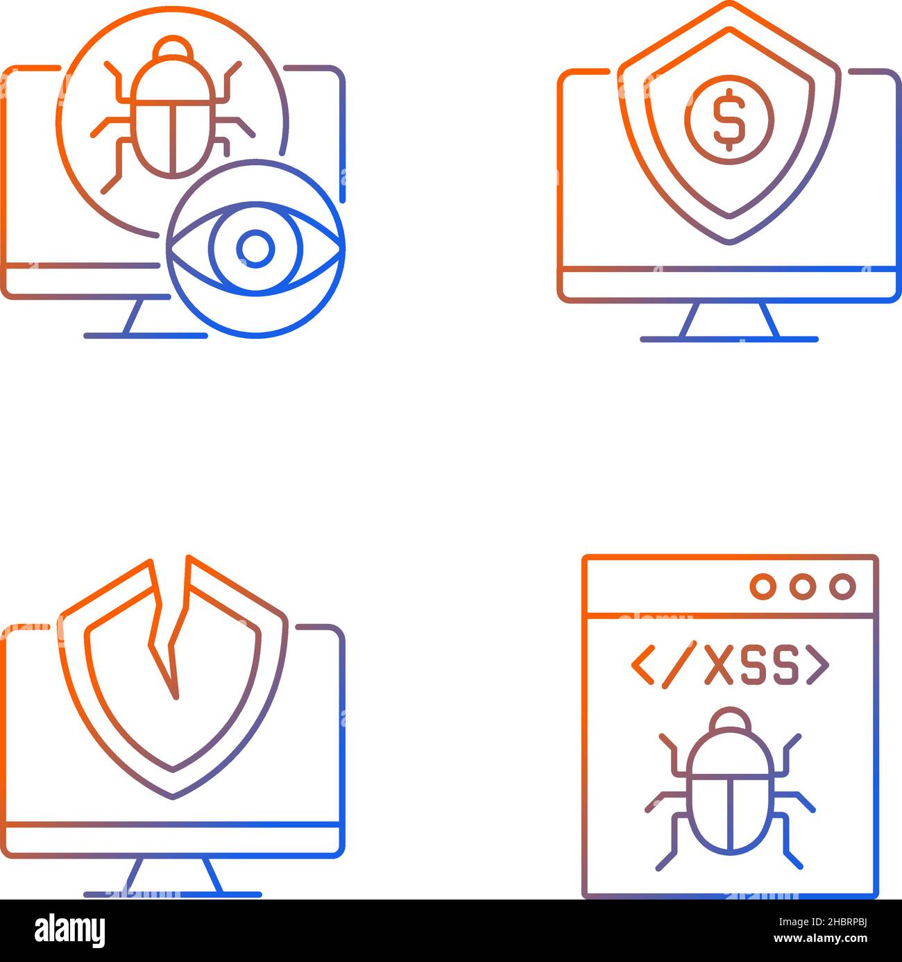 Lineare Vektorsymbole für Gradienten zur Ausnutzung von Computerschwachstellen festgelegt Stock Vektor