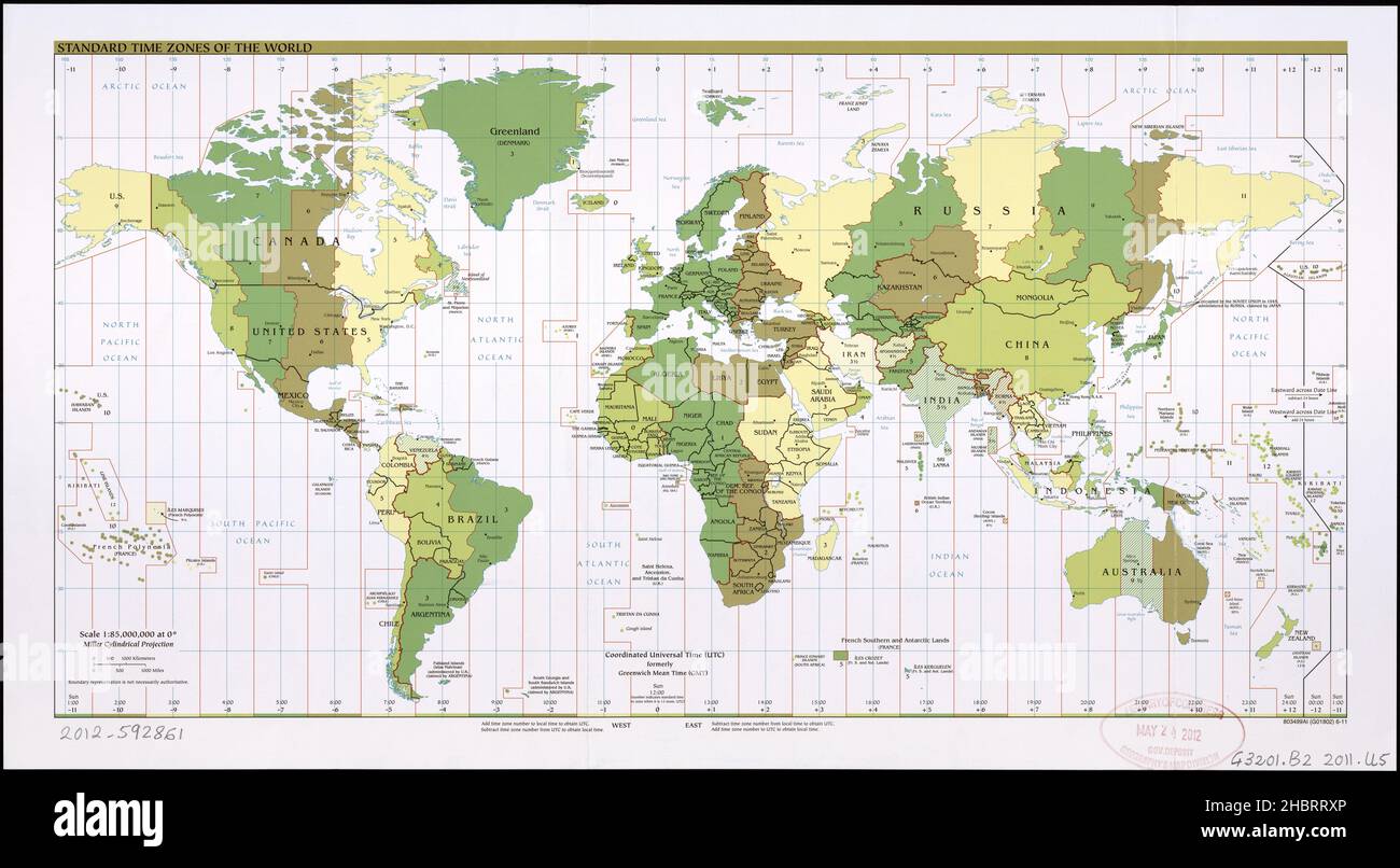 Standardzeitzonen der Weltkarte ca. 2011 Stockfoto