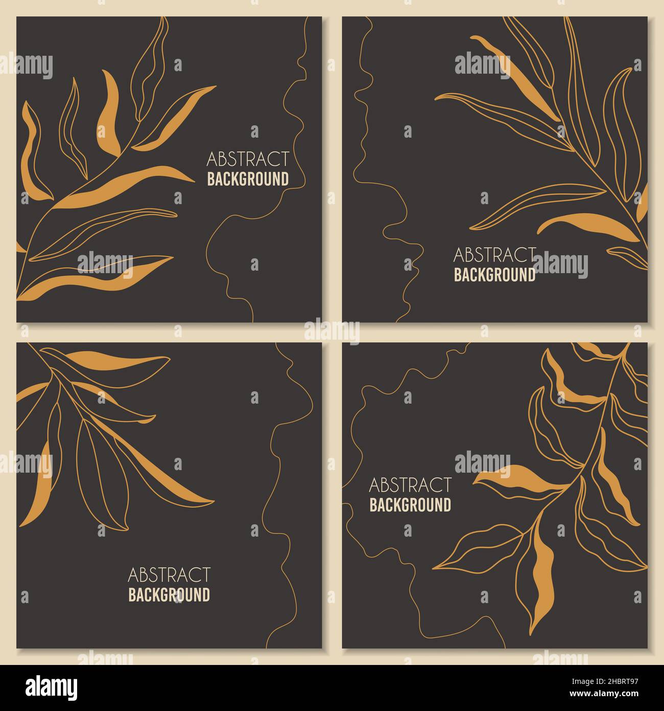 Satz von vier quadratischen abstrakten botanischen Karten, Vektorgrafik Stock Vektor