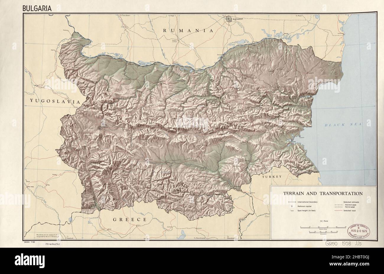 Bulgarien Gelände- und Transportkarte ca. 1958 Stockfoto