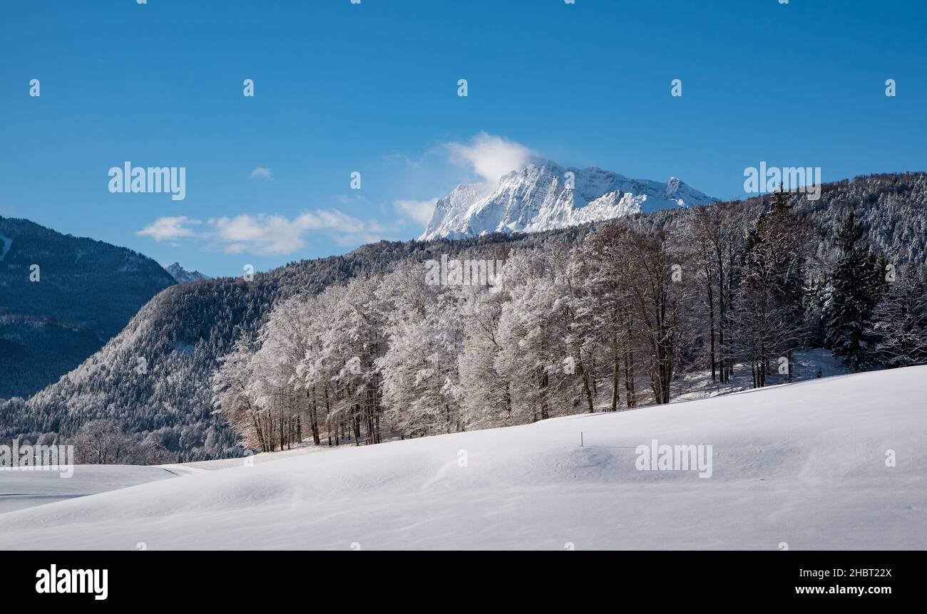 Winterlandschaft in den Alpen, Berchtesgaden, Bayern, Deutschland Stockfoto