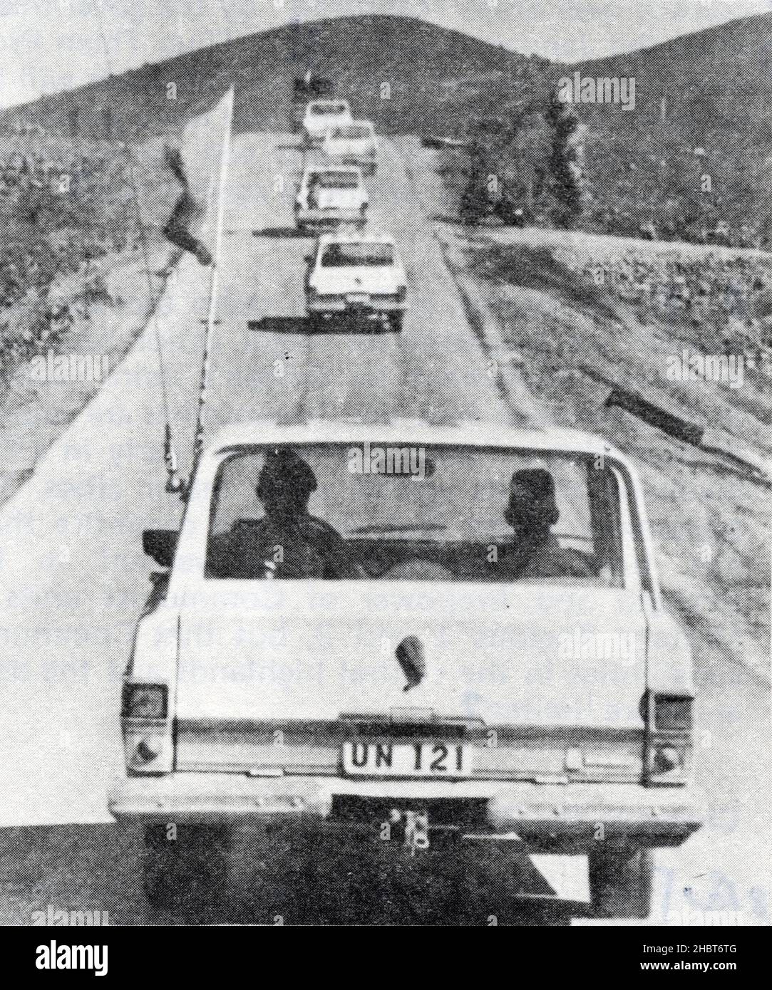 Während des arabisch-israelischen Krieges von 1973 patrouillieren Beamte der Vereinten Nationen Stockfoto