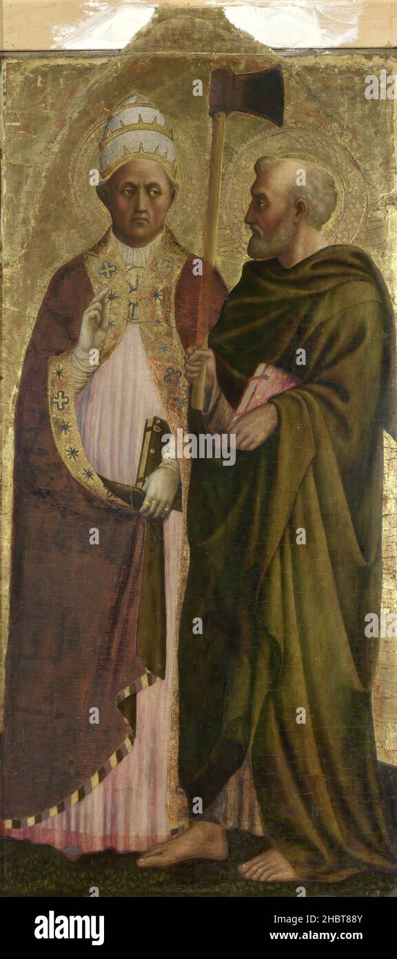 Ein Papst - der heilige Gregor  - und der heilige Matthias - 1428 29 - olio e tempera grassa su tavola di pioppo trasferita su pannello di fibra 126,3 x 59Da Panicale Masolino Stockfoto