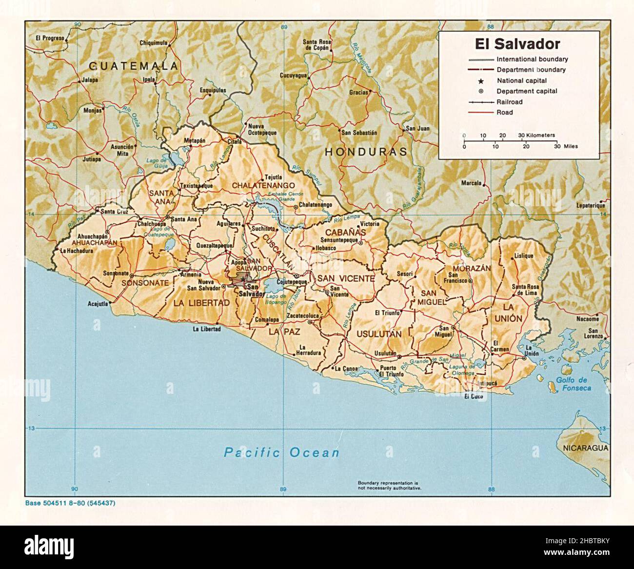 1980 El Salvador Relief Map Stockfoto