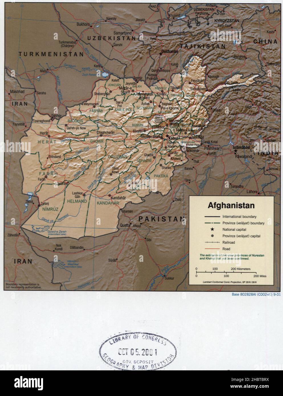 Karte von Afghanistan ca. 2001 Stockfoto