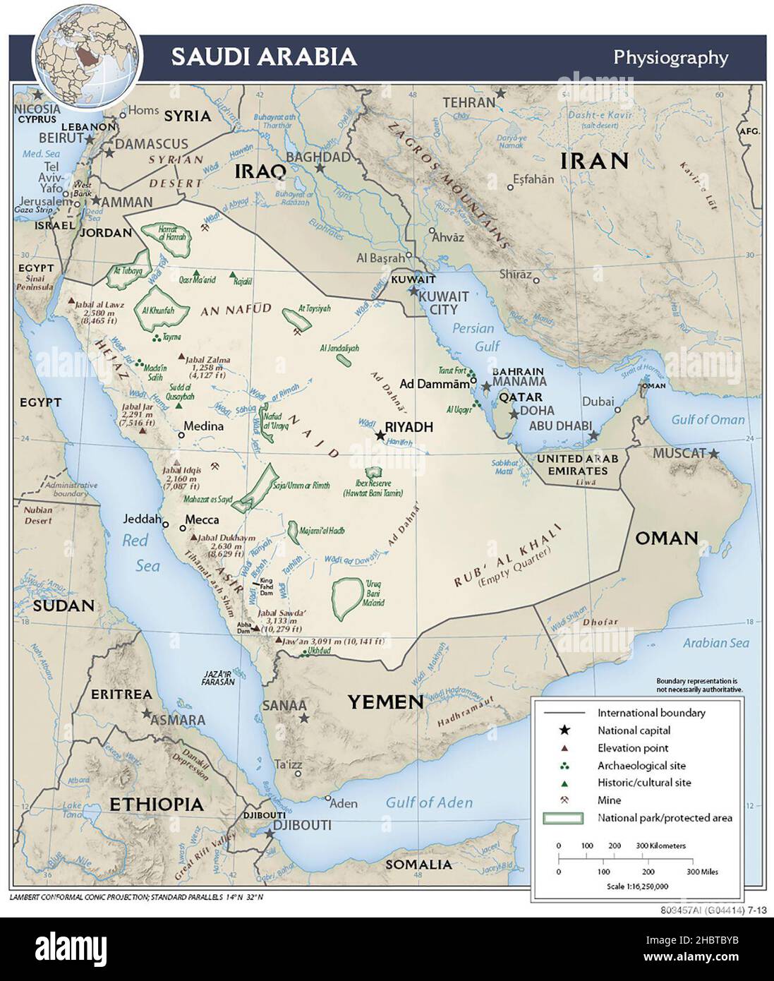 Topographische Karte von Saudi-Arabien (schattiertes Relief), 2013 Stockfoto