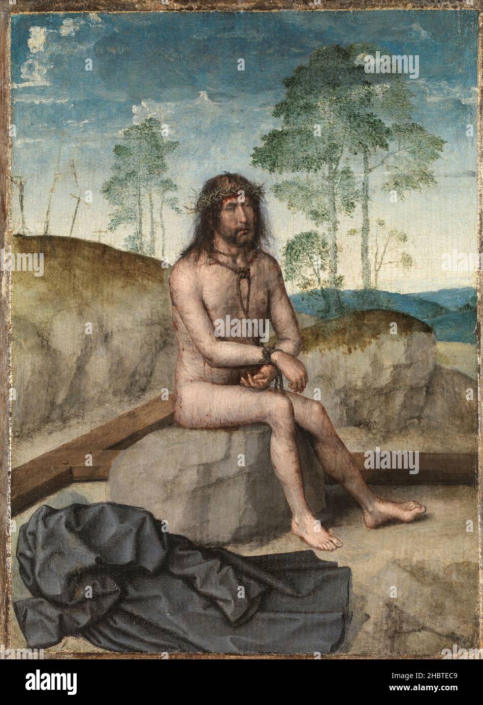 Cristo sobre la piedra fría - 1496 97 - Öl auf Holz 30,9 x 22,7 cm - De Flandes Juan Stockfoto