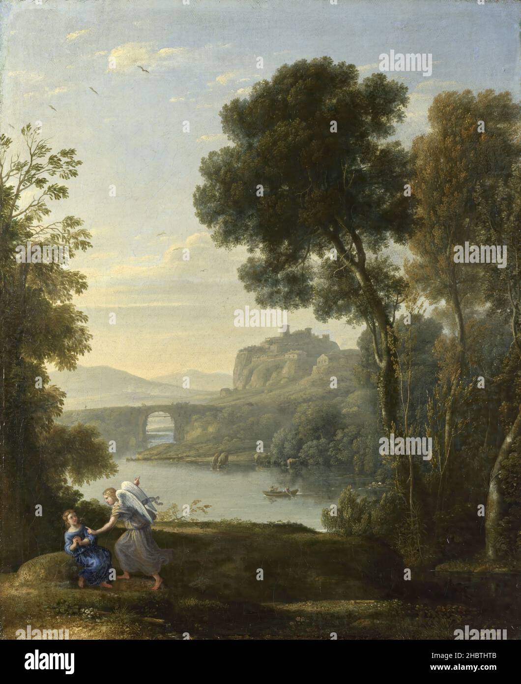 Landschaft mit Hagar und dem Engel - 1646 - Öl auf Leinwand montato su tavola 52,2 x 42,3 cm - Lorrain Claude Stockfoto