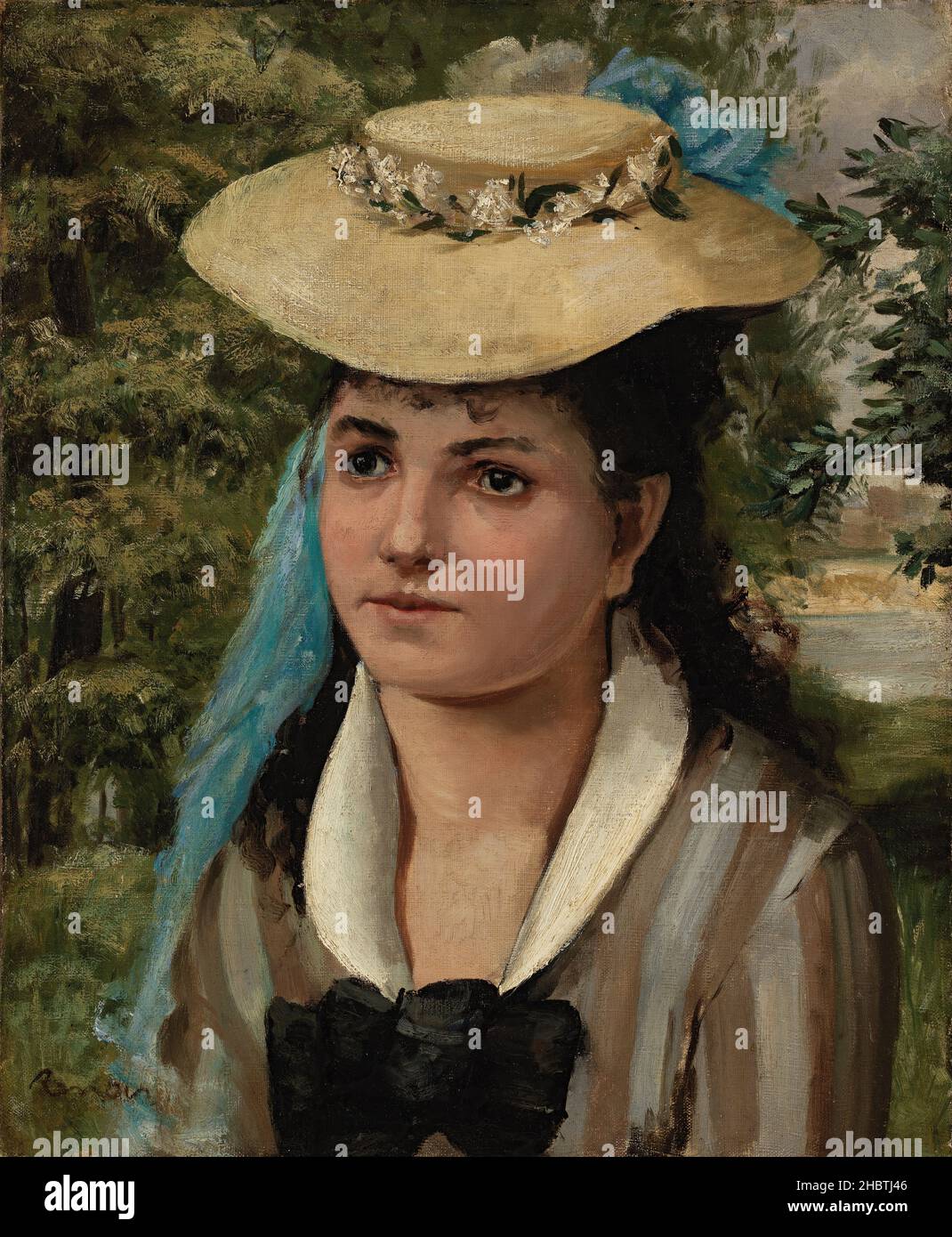 Jeune fille au chapeau de paille - 1866c. - Öl auf Leinwand montato auf kompensato 47 x 38,4 cm - Renoir Auguste Stockfoto