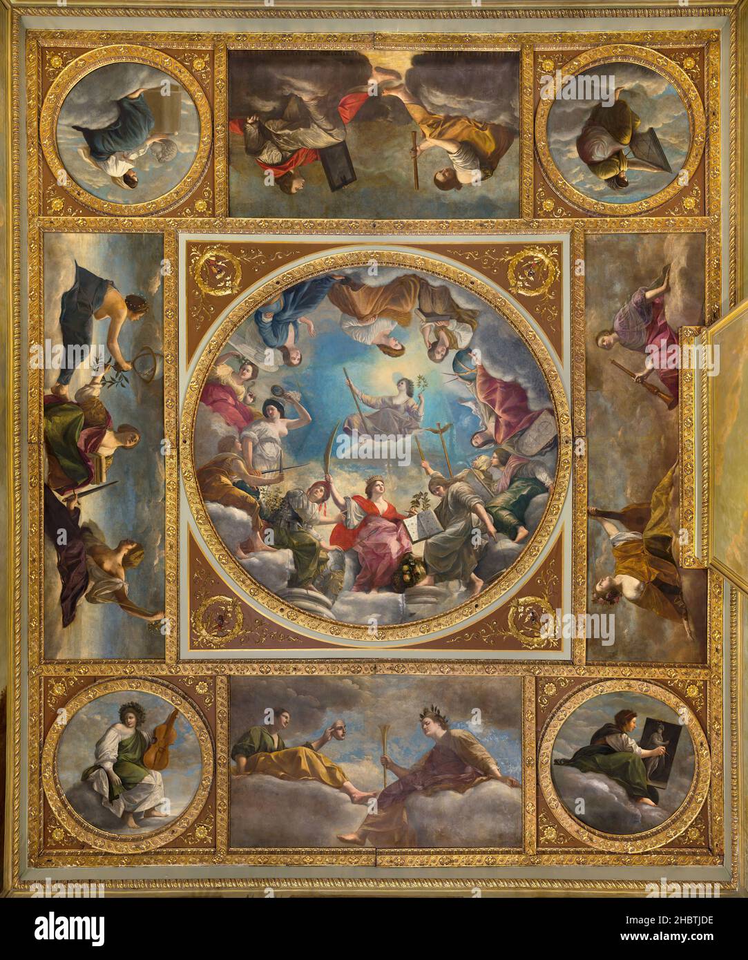 Gentileschi Orazio - Varie Sedi - Königliche Sammlung - (con probabile aiuti di Artemisia G.) Eine Allegorie des Friedens und der Künste (1635 38) (olio su tela montato su tavola 892 x 1070 cm) Stockfoto
