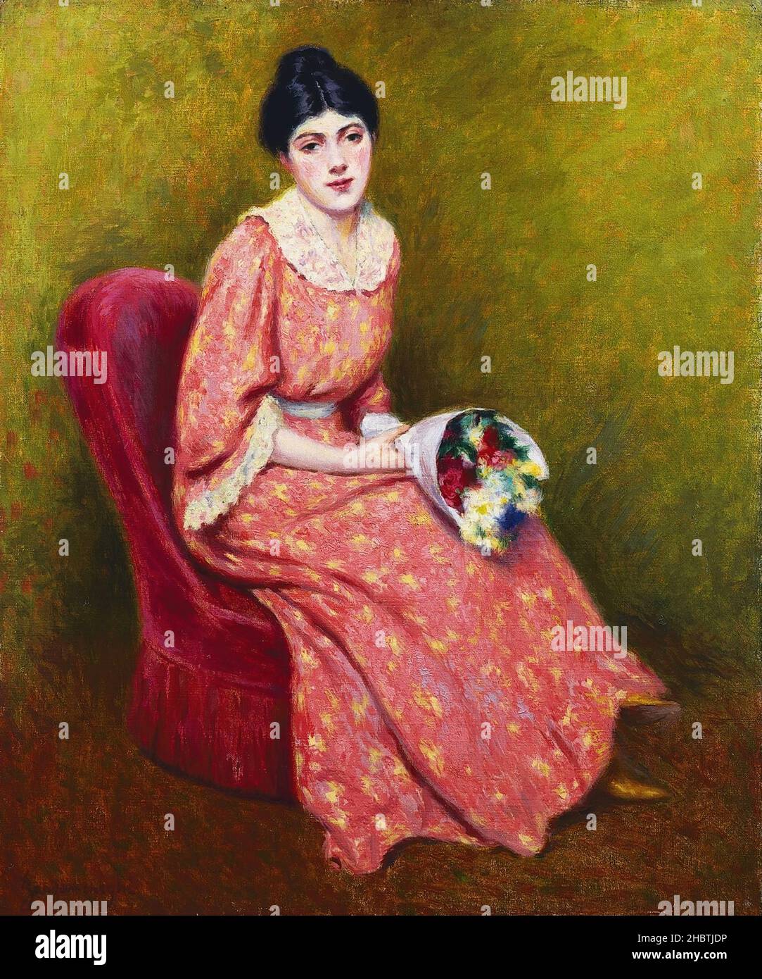 Jeune fille au Bouquet de fleurs - Fanciulla con un mazzo di fiori - 1906 07 - Öl auf Leinwand 47 x 37 cm - Zandomeneghi Federico Stockfoto Jeune fille au Bouquet de fleurs - Fanciulla con un mazzo di fiori - 1906 07 - Öl auf Leinwand 47 x 37 cm - Zandomeneghi Federico Stockfoto