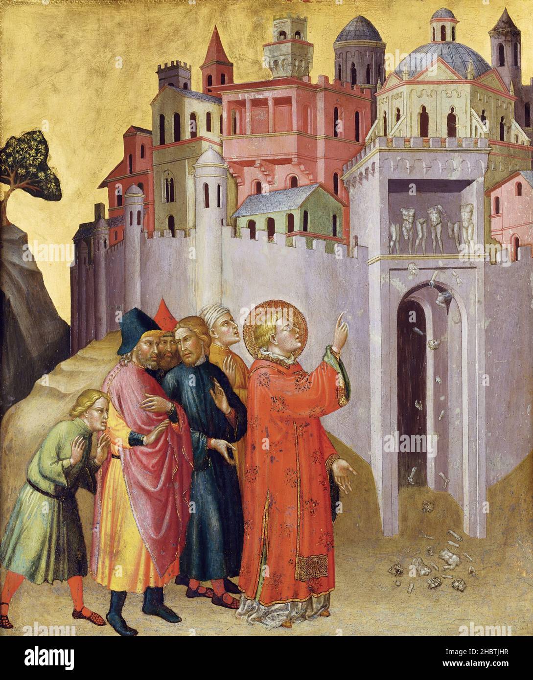 Zerstörung der heidnischen Götzen - 1390c. - tecnica mista su tavola di pioppo 69,8 x 58,4 cm - Di Bartolomeo Martino Stockfoto