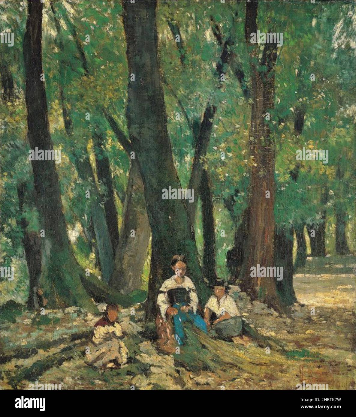 Fattori Giovanni - Privatsammlung - Tre contadine sedute nel bosco all'ombra - 1875c. - Öl auf Leinwand 38,5 x 35 cm Stockfoto