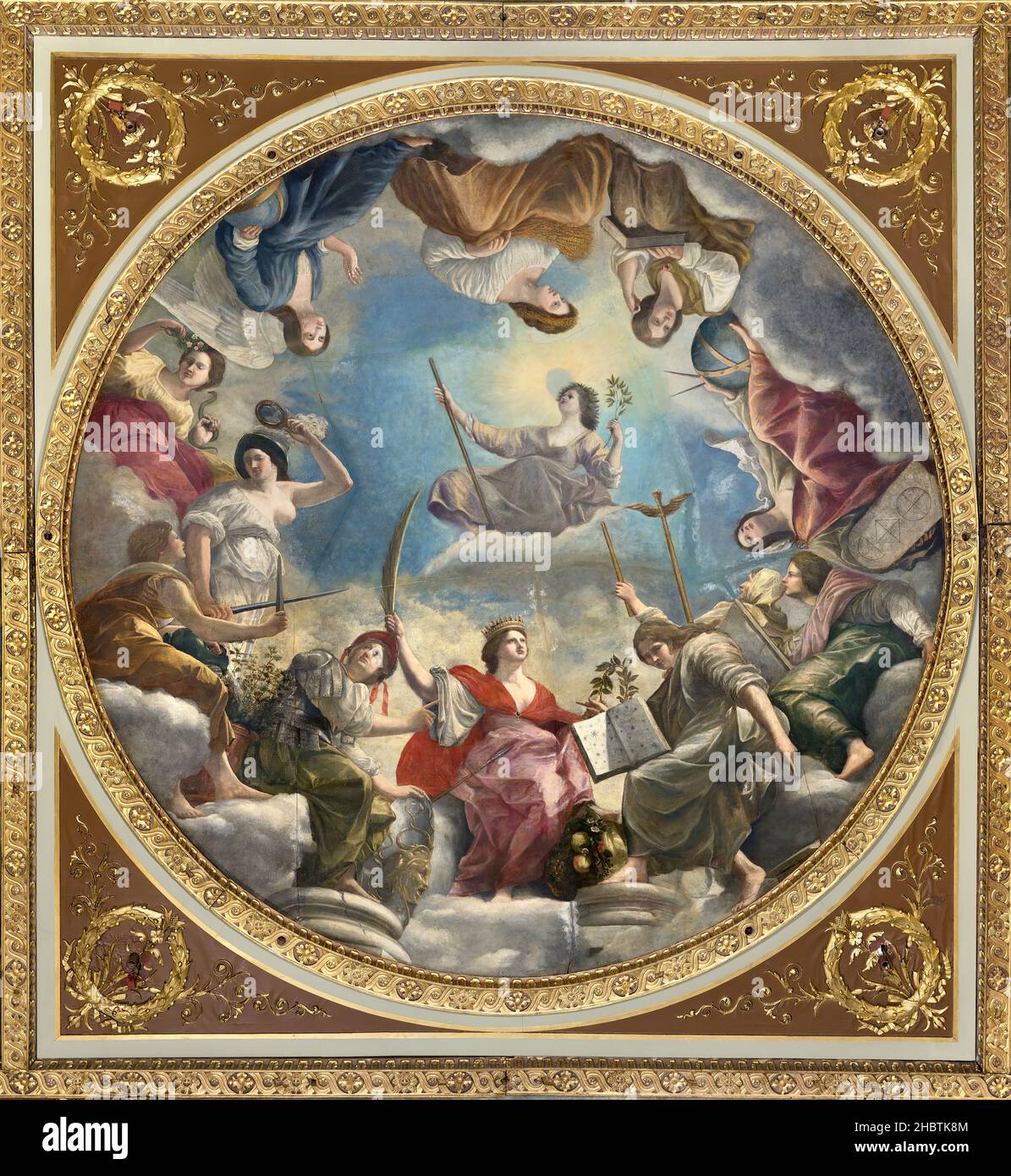 Eine Allegorie des Friedens und der Künste - 1635 38 - Öl auf Leinwand montato su tavola, diametro 479 cm - Gentileschi Orazio Stockfoto
