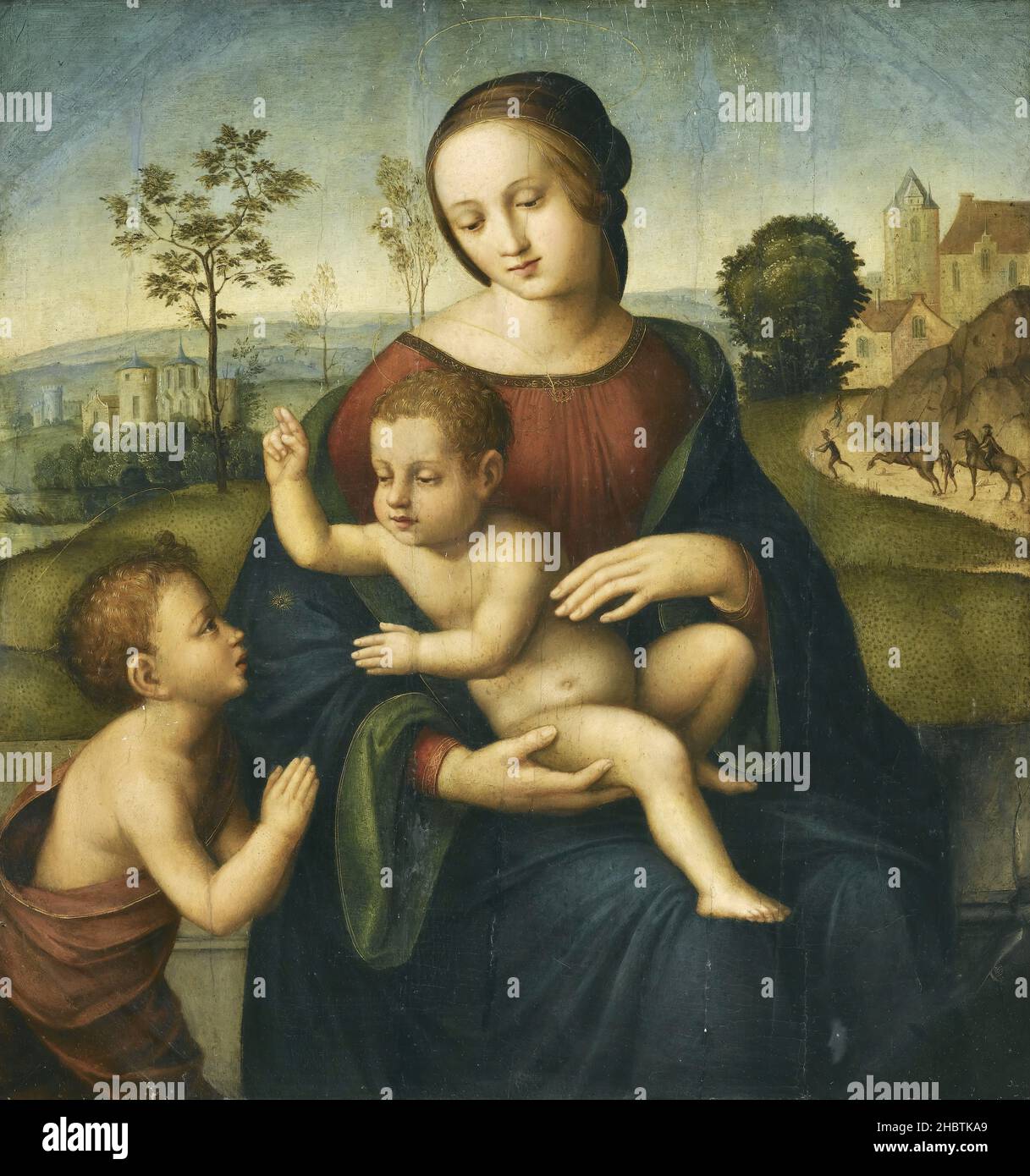 Granacci Francesco - Collezione Privata - die Madonna mit Kind und dem Kleinkind Johannes des Täufers - unbekanntes Datum - Öl auf Holz di pioppo 81,5 x 75,5 cm - Stockfoto