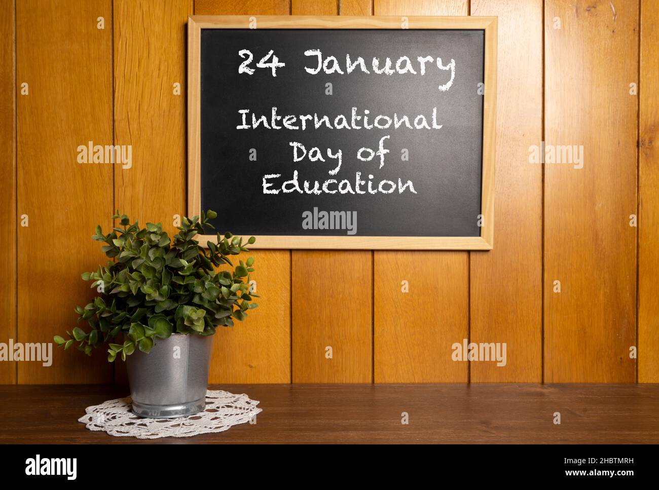 Eine Tafel zum Internationalen Tag der Bildung am 25. Januar Stockfoto