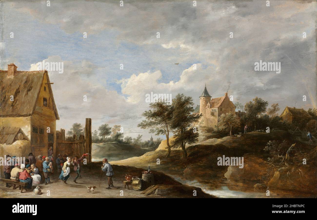 Landschaft mit Bauerntanz - 1645 50 - Öl auf Holz 49 x 78 cm - Teniers David il giovane Stockfoto