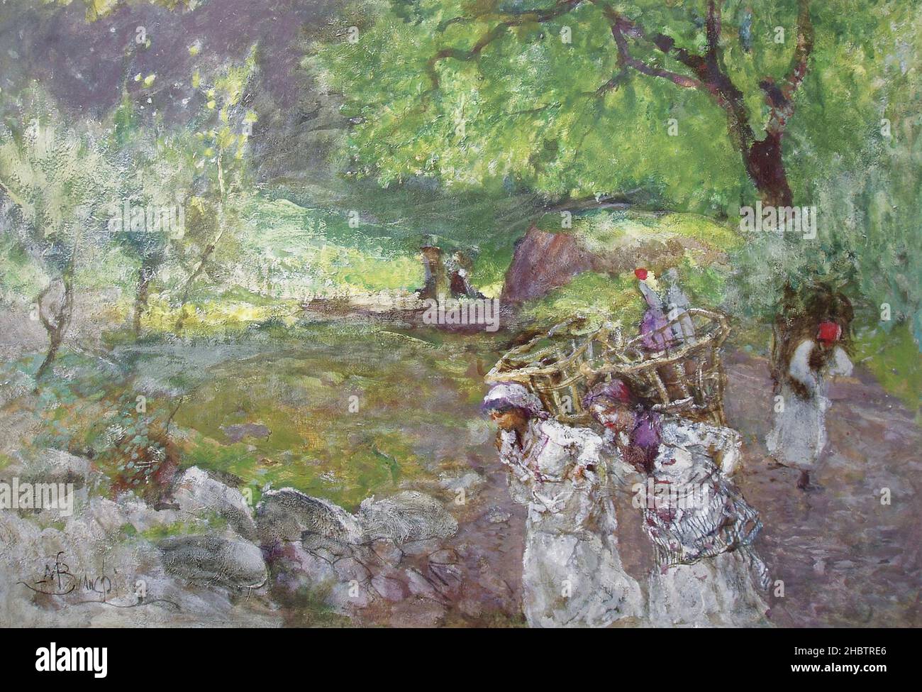 Bianchi Mosè - Privatsammlung - Contadine che portano gerle- unbekanntes Datum - olio su Cartone 35 x 50 cm - Stockfoto