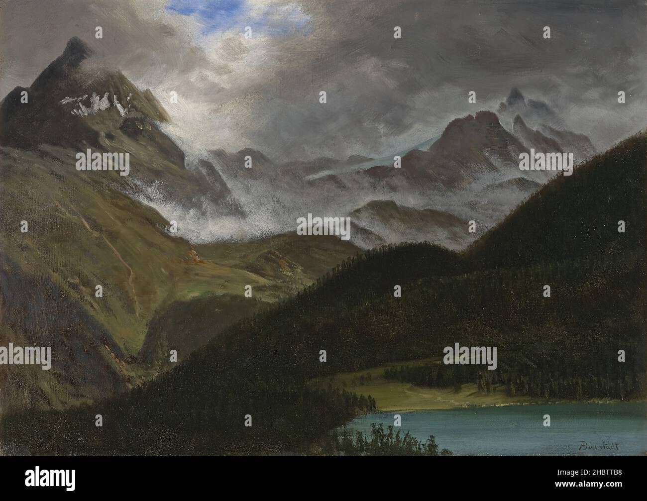 Landschaft - kein Datum - Öl auf Carta montato auf Leinwand 35,5 x 49,5 cm - Bierstadt Albert Stockfoto