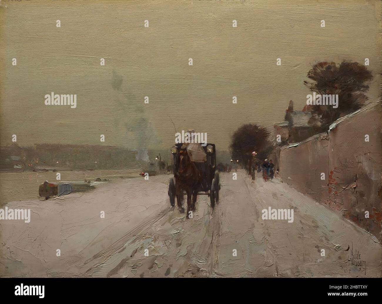 Entlang der seine, Winter - 1887 - Öl auf Leinwand 20,3 x 27,9 cm - Hassam Childe Stockfoto