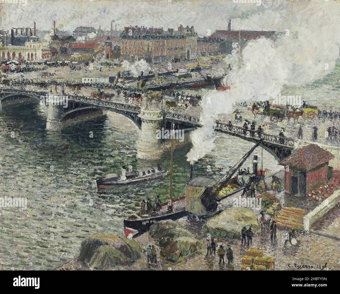 Le pont Boieldieu à Rouen, temps mouillé - 1896 - Öl auf Leinwand 73,6 x 91,4 cm - Pissarro Camille Stockfoto