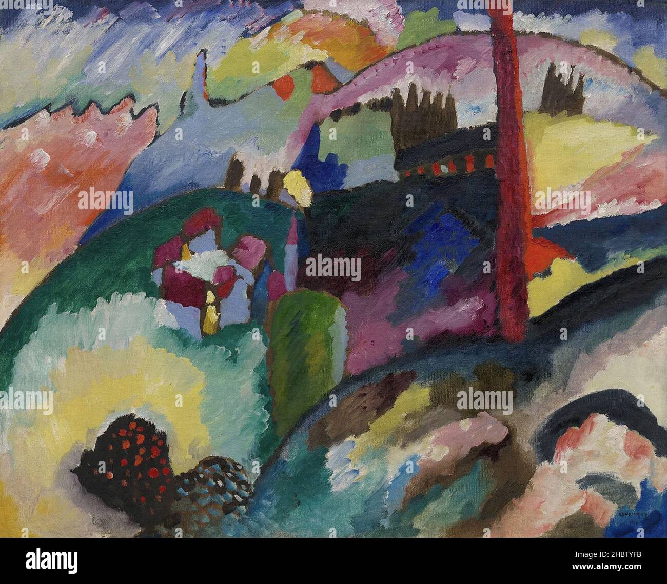 Landschaft mit Fabrikschornstein - 1910 - Öl auf Leinwand 66 x 81,9 cm - Kandinsky Wassily Stockfoto