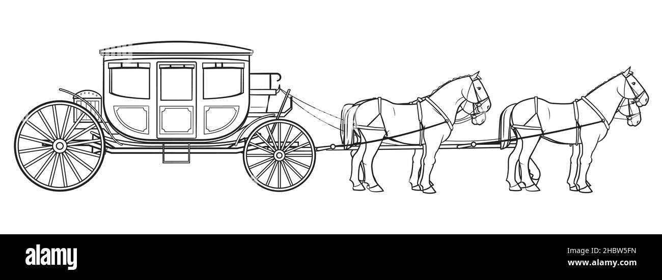 Kutsche mit vier Pferden Stockillustration. Stock Vektor