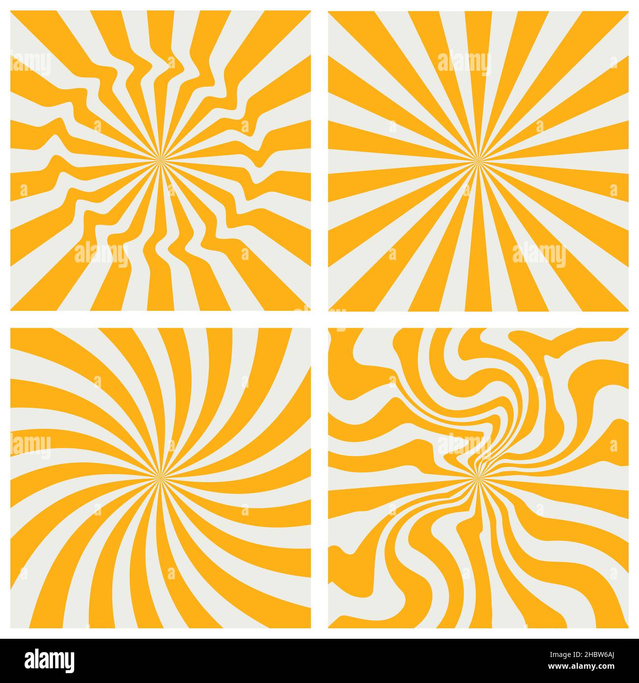 Set von Regenbogen Linie Hintergründe in 1970s Hippie-Stil. Muster Retro Vintage 70s Groove. Psychedelische Poster Hintergrund-Sammlung. vektor-Design Stock Vektor