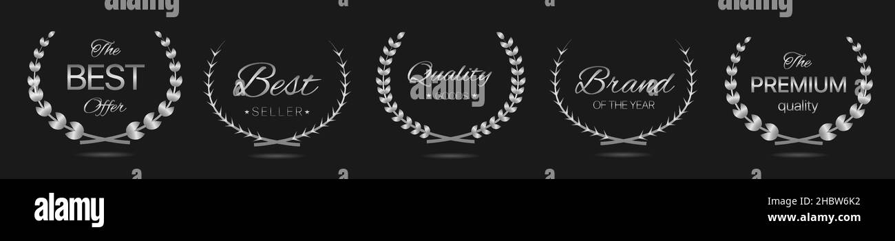 Bestes Angebot silberner Lorbeerkranz Label-Set Stock Vektor