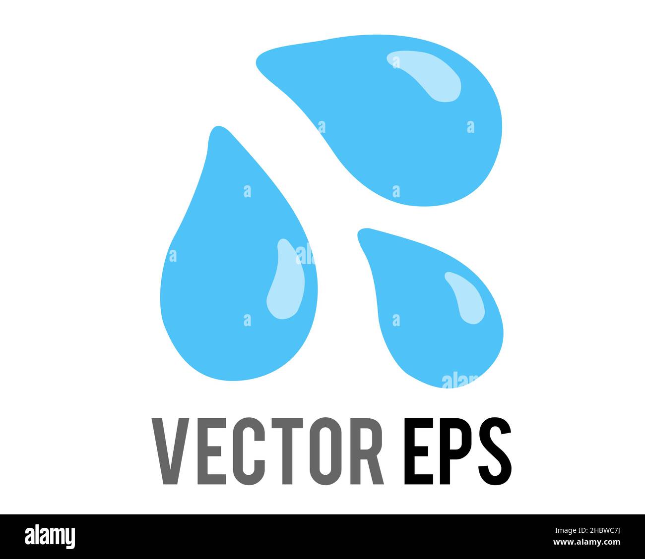 Der isolierte Vektor drei hellblaue Tröpfchen Symbol, als Schweißperlen, Spritzer nach rechts Stock Vektor