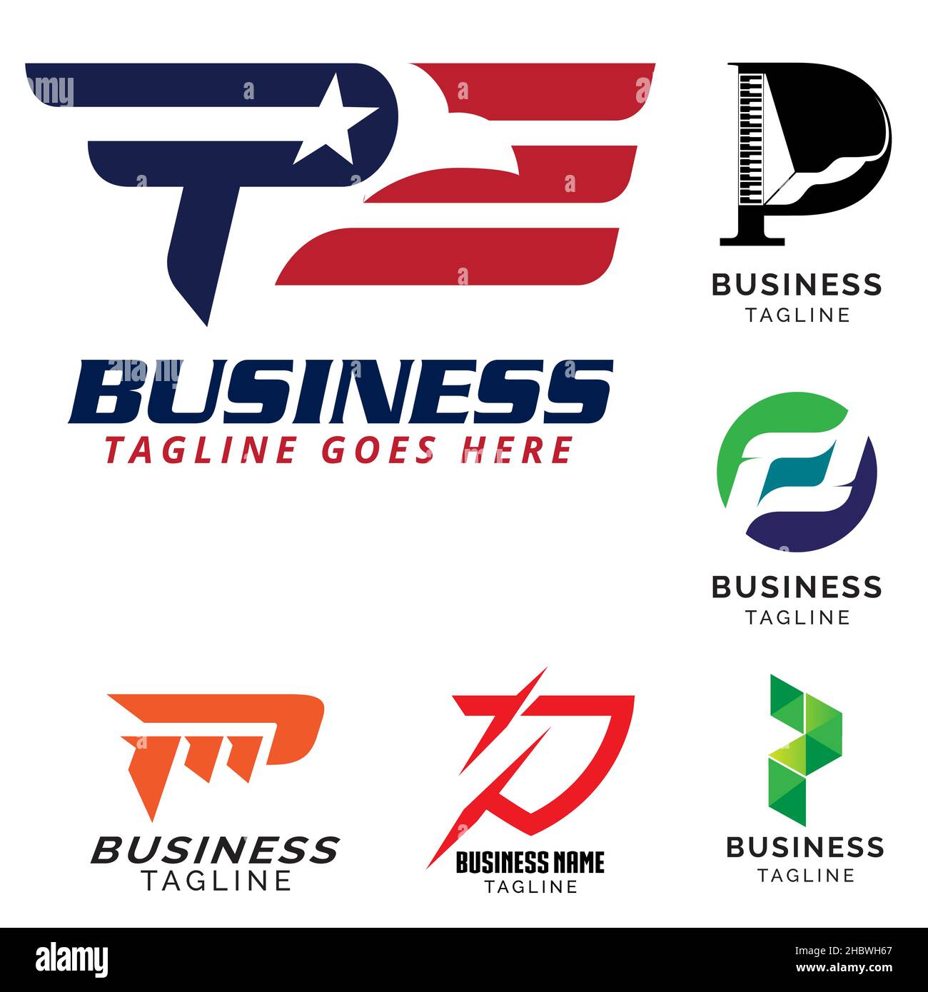 P Buchstaben-basiertes Thema. Logo-Set-Vektor. Stock Vektor