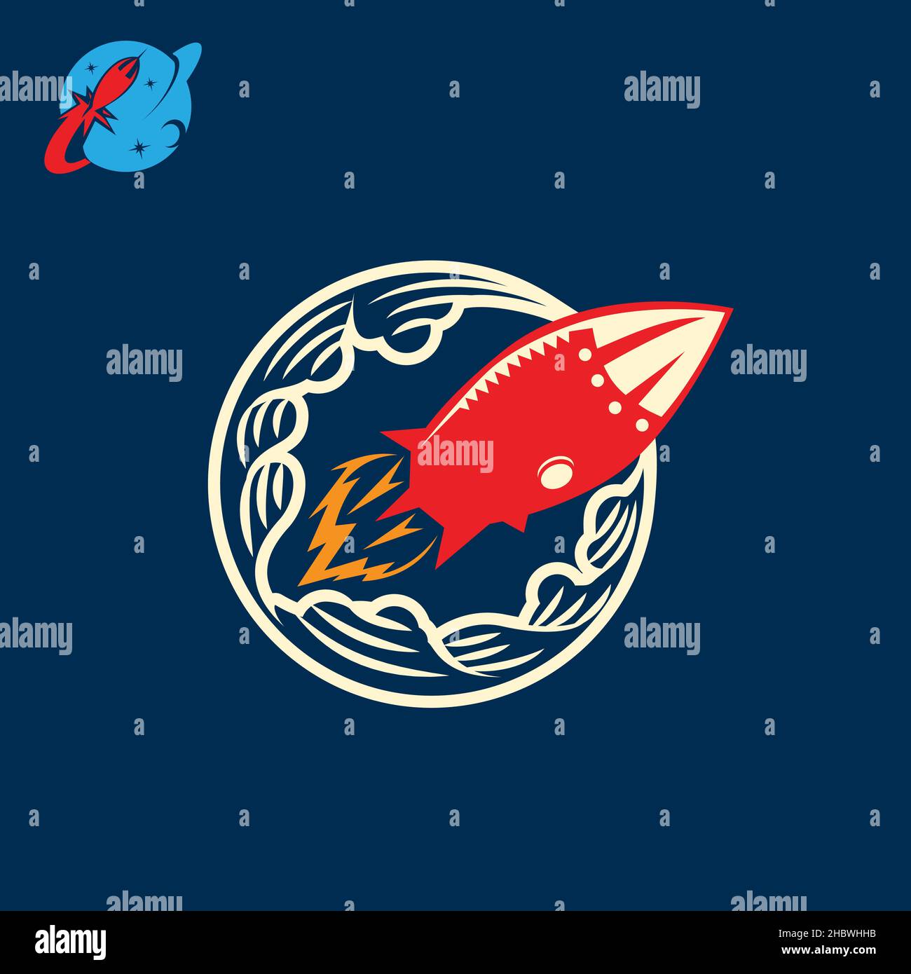 Retro Rocket Thema Logo-Set. vektor Stock Vektor