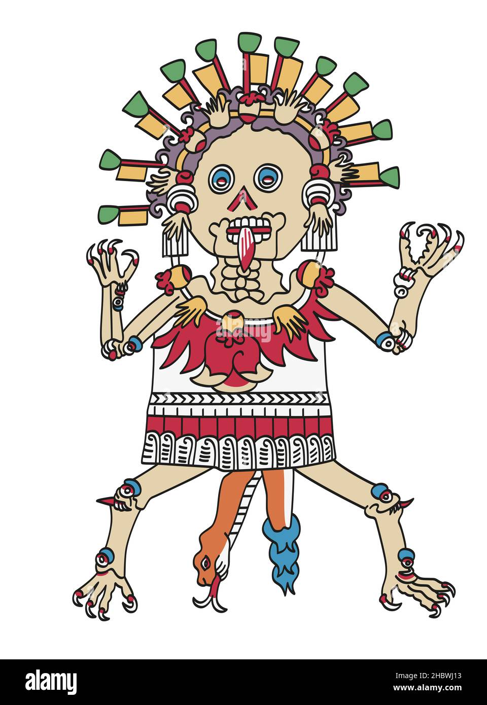 Tzitzimitl, aztekische Gottheit, assoziiert mit Sternen, dargestellt als weibliche Skelett-Figur. Sollte die Menschheit scheitern, wird das Tzitzimimeh die Menschheit töten. Stockfoto