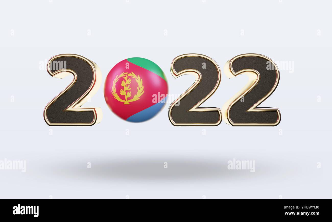 3D Text 2022 Eritrea Flagge Rendering Vorderansicht Stockfoto