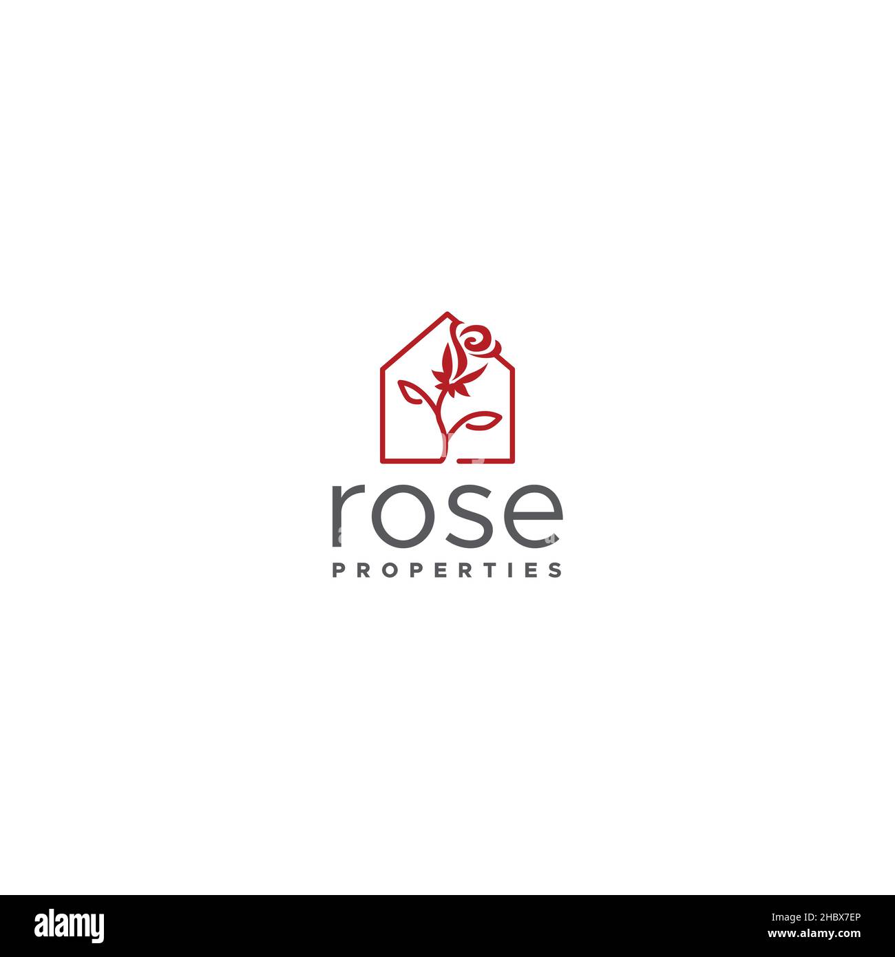 Minimalistisches Design ROSENEIGENSCHAFTEN Logo Design Stock Vektor