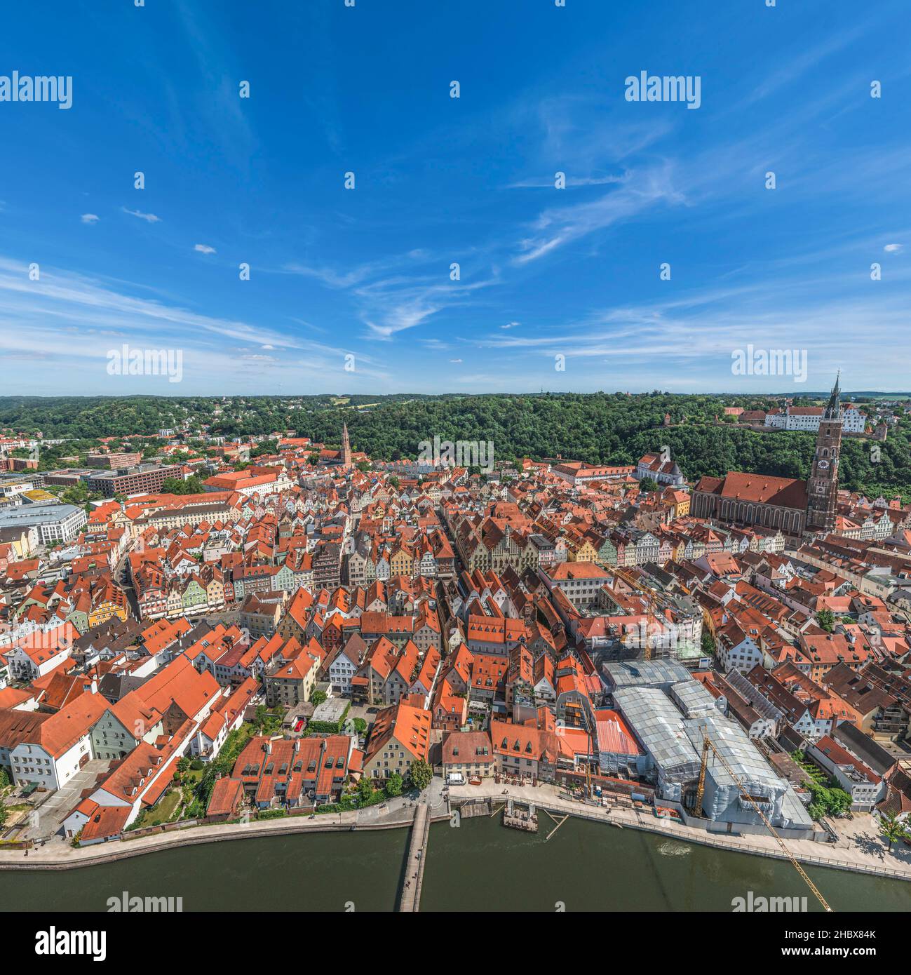 Luftaufnahme nach Landshut, Bezirkshauptstadt von Niederbayern Stockfoto