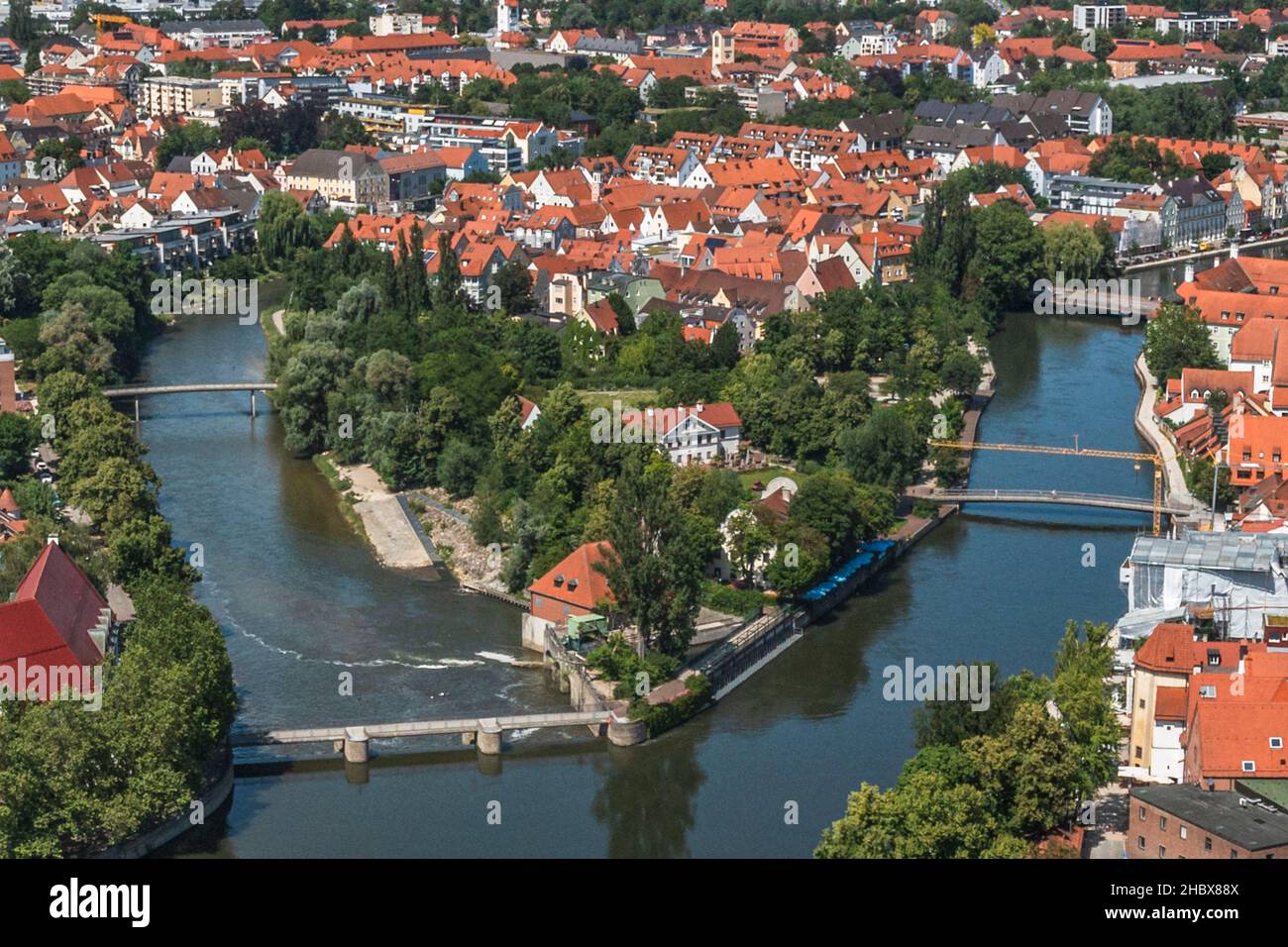 Luftaufnahme nach Landshut, Bezirkshauptstadt von Niederbayern Stockfoto