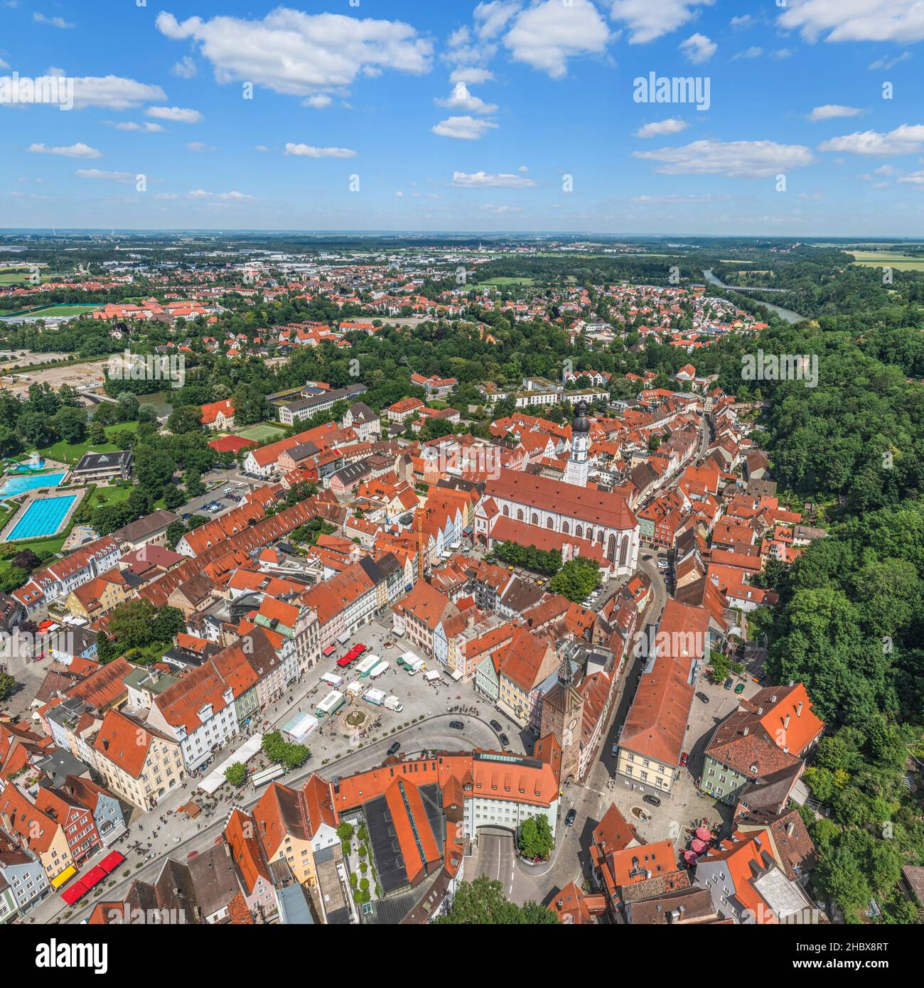 Luftaufnahme nach Landsberg am Lech in südbayern Stockfoto