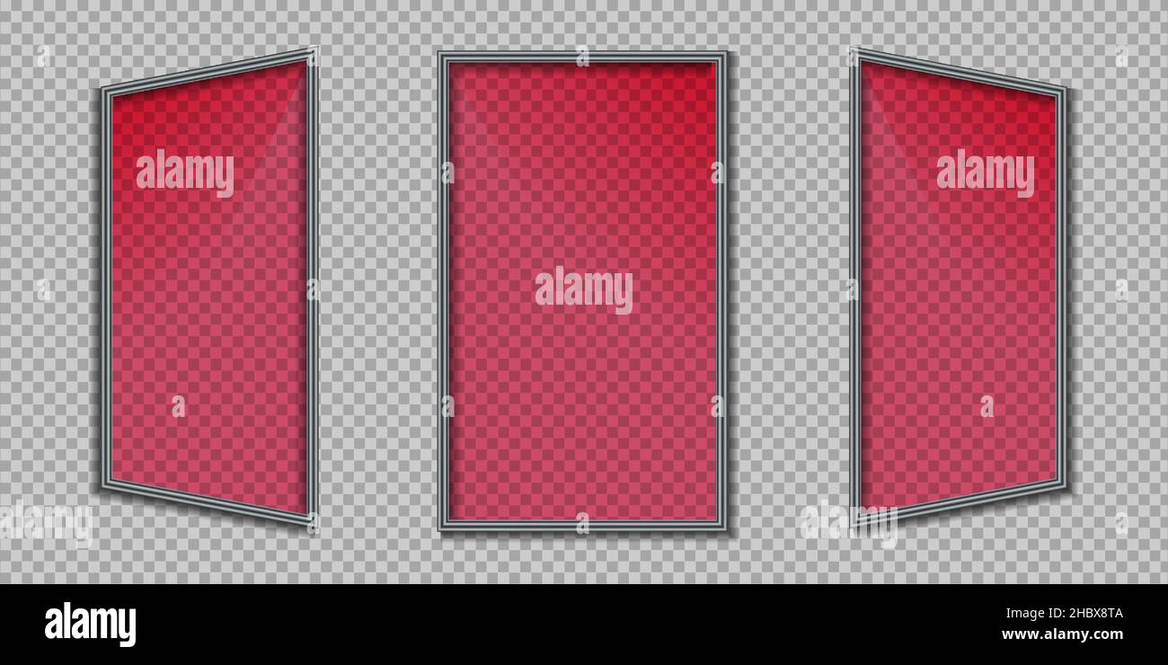 Realistische rote Glasrahmen auf transparentem Hintergrund. Vektorgrafik. Stock Vektor