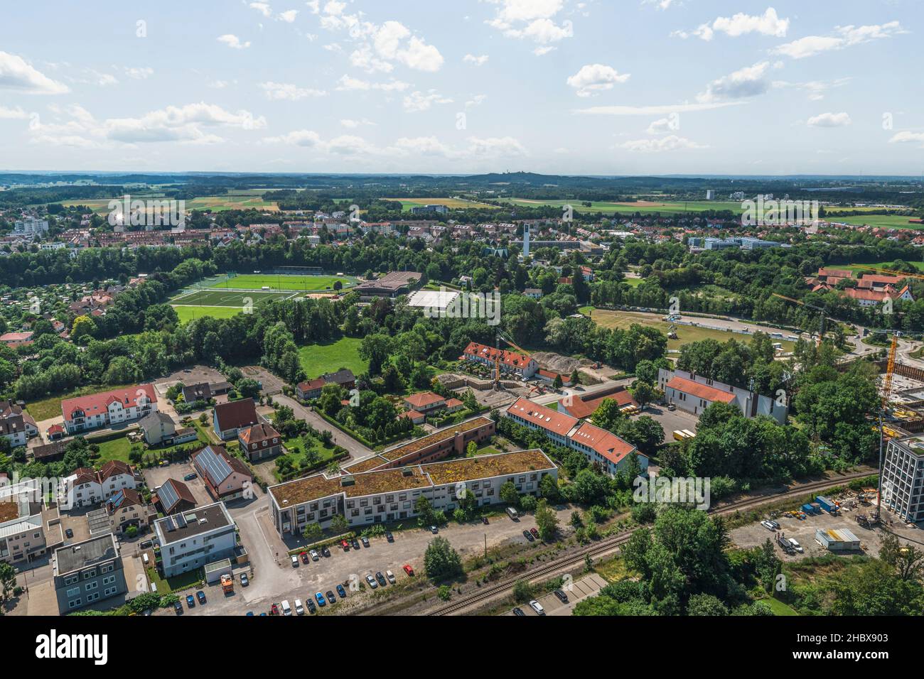 Luftaufnahme nach Landsberg am Lech in südbayern Stockfoto