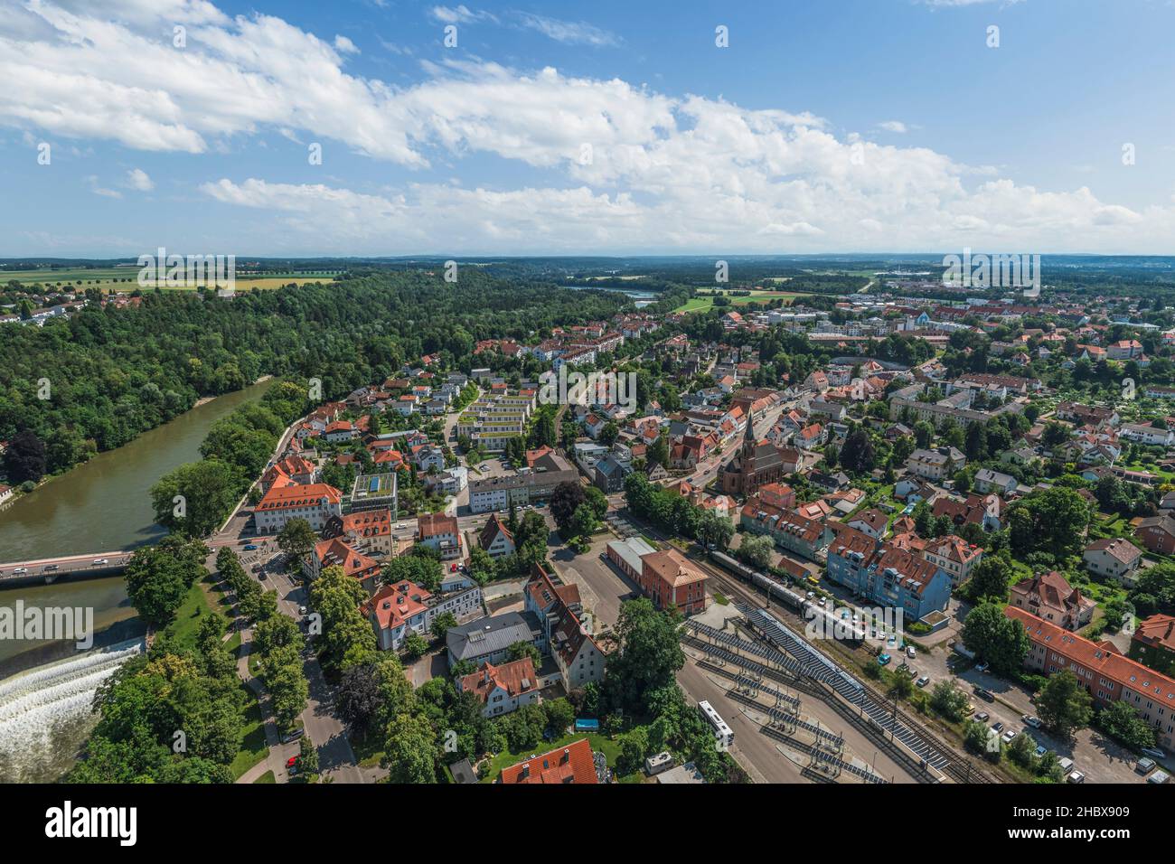 Luftaufnahme nach Landsberg am Lech in südbayern Stockfoto